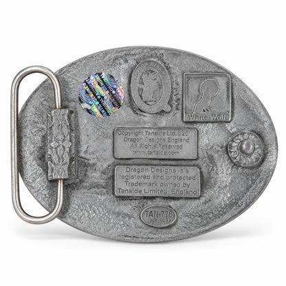 Rear view of the Im The Boss Belt Buckle in Grey/Red metal.