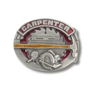 Belt buckle with 'Carpenter' text and tool illustrations on a white background