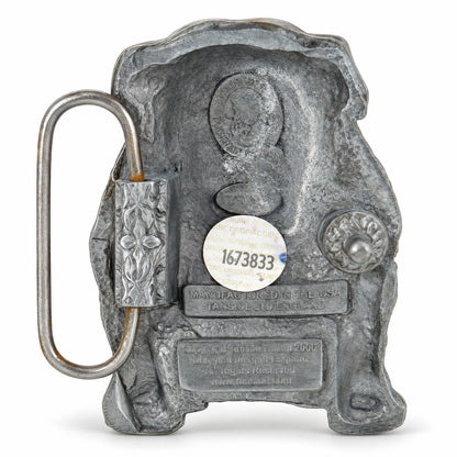 Rear view of the grey metal Bulldog Belt Buckle