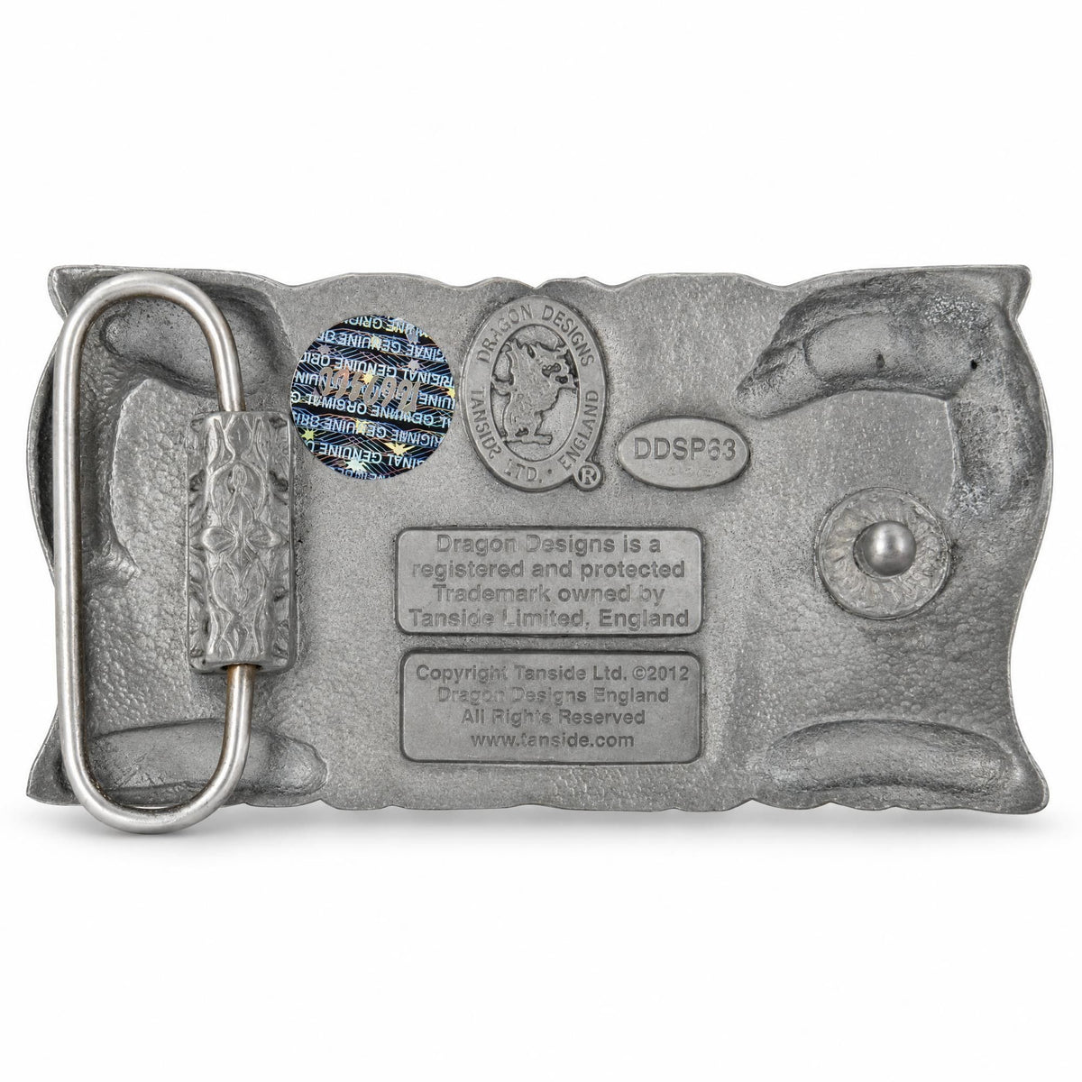 Rear view of the black Celtic Birds Design belt buckle