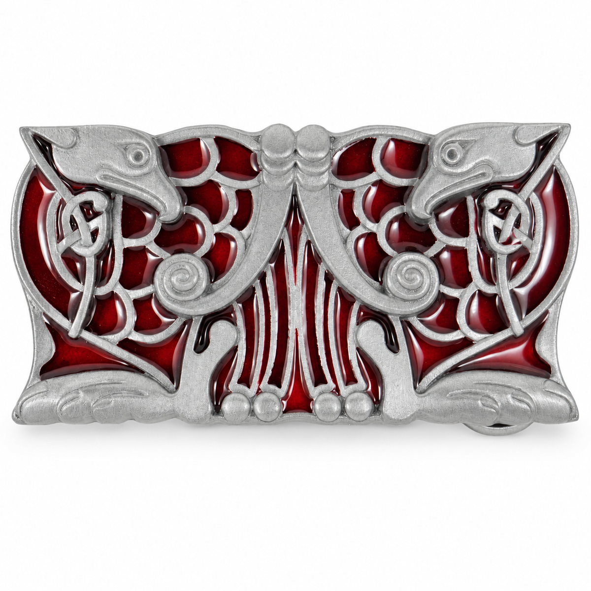 Front view of the black Celtic Birds Design metal belt buckle