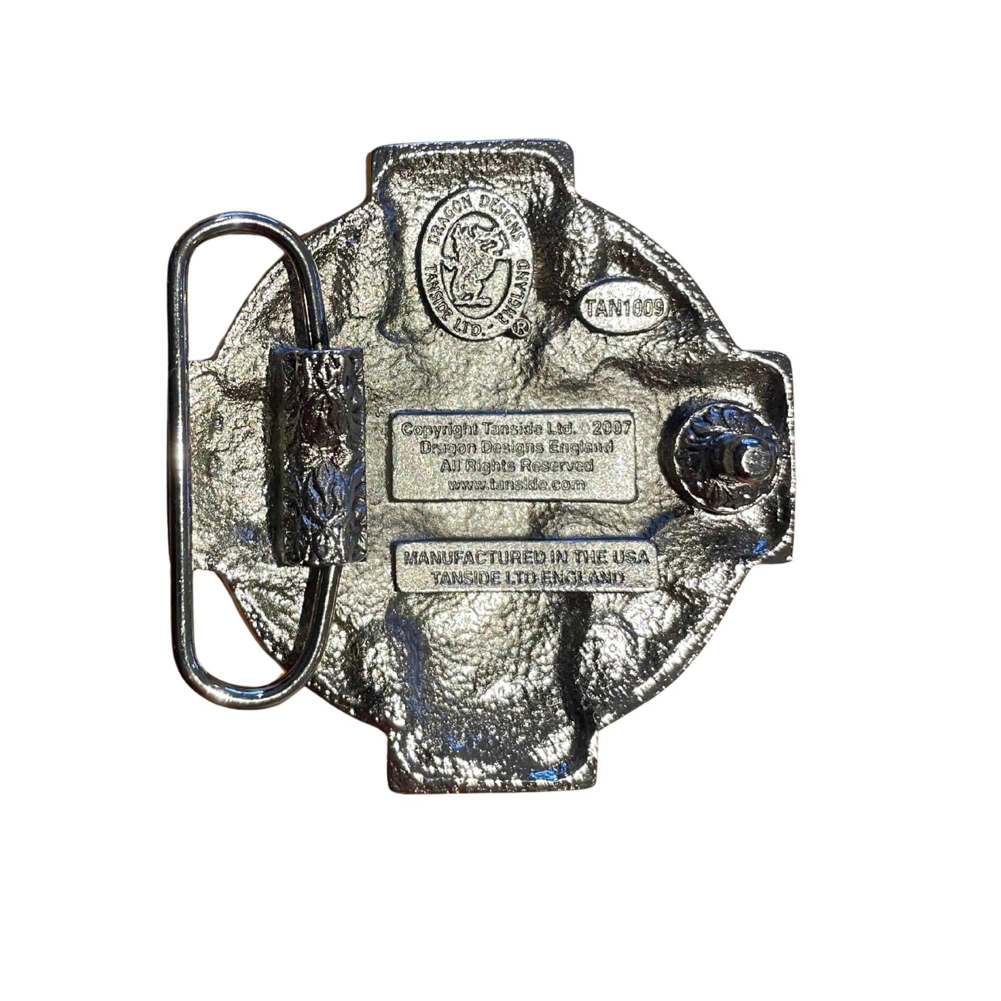 Rear of a Gold and Silver Celtic Cross belt buckle