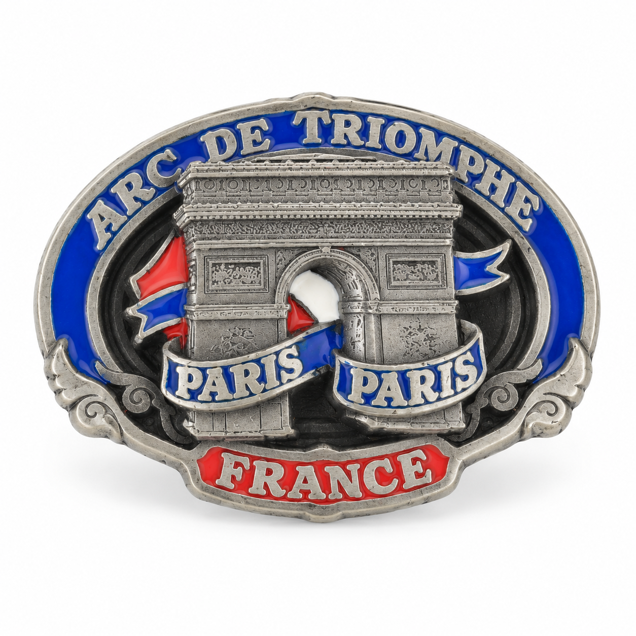 Arc de Triomphe Paris France belt buckle with red blue and silver detailing