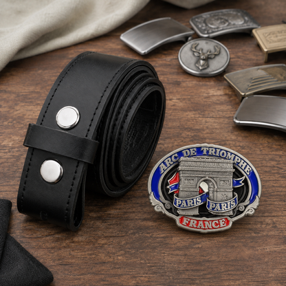Arc de Triomphe Paris buckle with black interchangeable leather belt