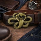 King Cobra Belt Buckle | Antique Brass Snake Design - Flash My Buckle
