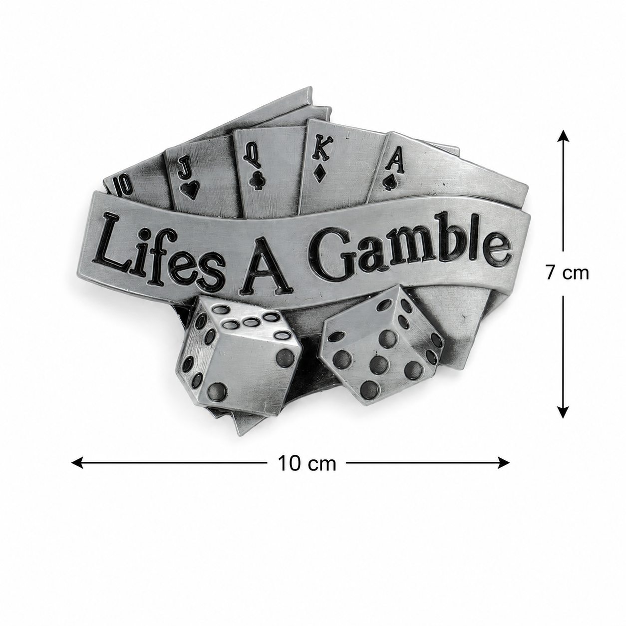 "Life's A Gamble" - Playing Cards - Belt Buckle | Royal Flush & Dice Design