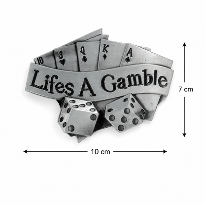 "Life's A Gamble" - Playing Cards - Belt Buckle | Royal Flush & Dice Design