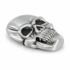 Silver skull belt buckle on a white background