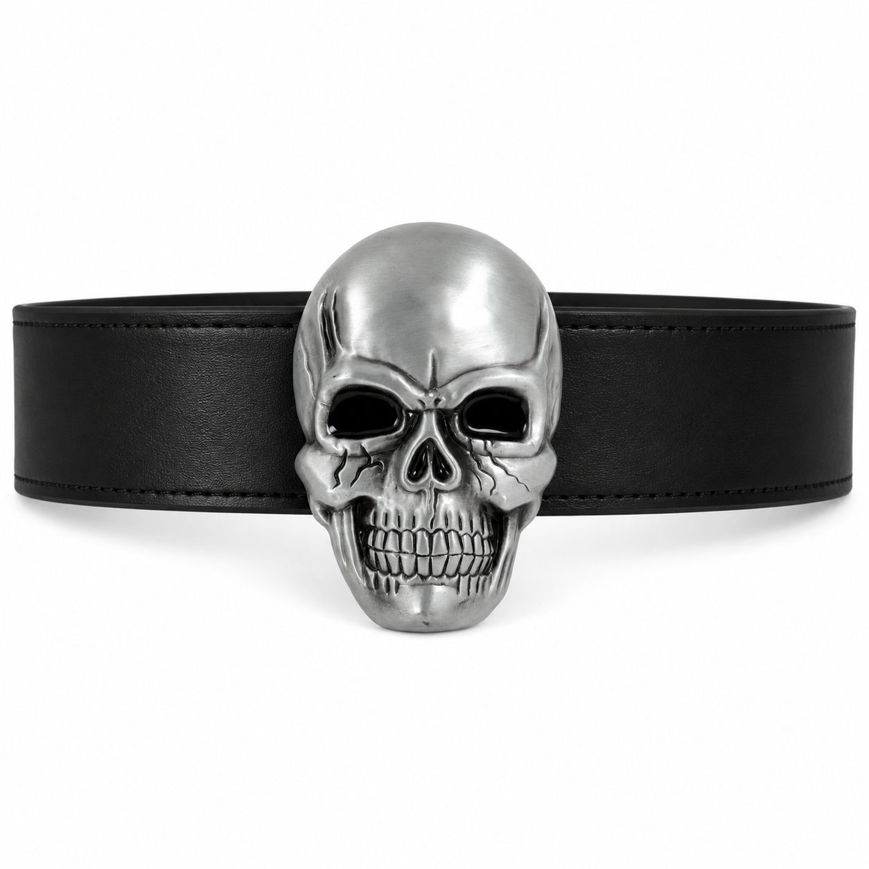 Black belt with a skull buckle on a white background