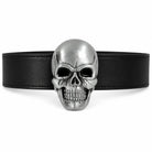 Black belt with a skull buckle on a white background