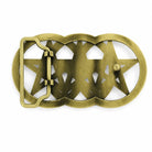 Bronze star-shaped belt buckle on a white background
