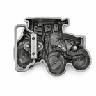 Rear of tractor belt buckle with a white background