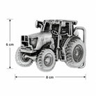 Tractor belt buckle with dimensions on a white background