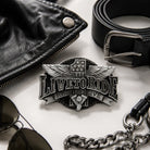Live to Ride Belt Buckle | Wings, V-Twin Engine & Stars Flash My Buckle