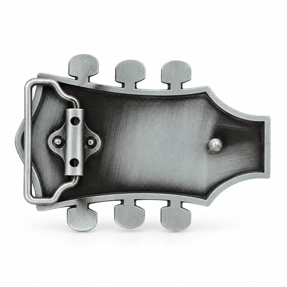 Rear of FMB226 guitar headstock belt buckle showing belt loop and hook fitting