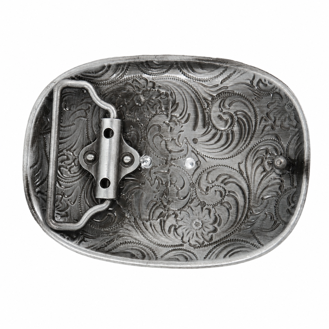 Cowboy Boot Belt Buckle | Brass Boot on Silver Scroll Engraving