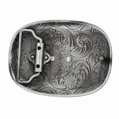Cowboy Boot Belt Buckle | Brass Boot on Silver Scroll Engraving
