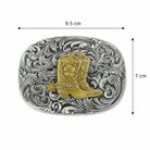 Cowboy Boot Belt Buckle | Brass Boot on Silver Scroll Engraving Flash My Buckle