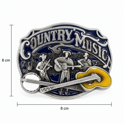 FMB236 Country Music belt buckle size guide showing 8 cm by 6 cm dimensions