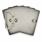 Rear of Royal Flush belt buckle showing silver-tone belt loop and fixing hook