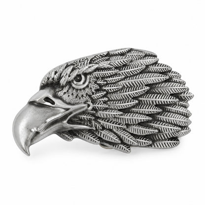 Eagle Head Belt Buckle - detailed silver eagle front view