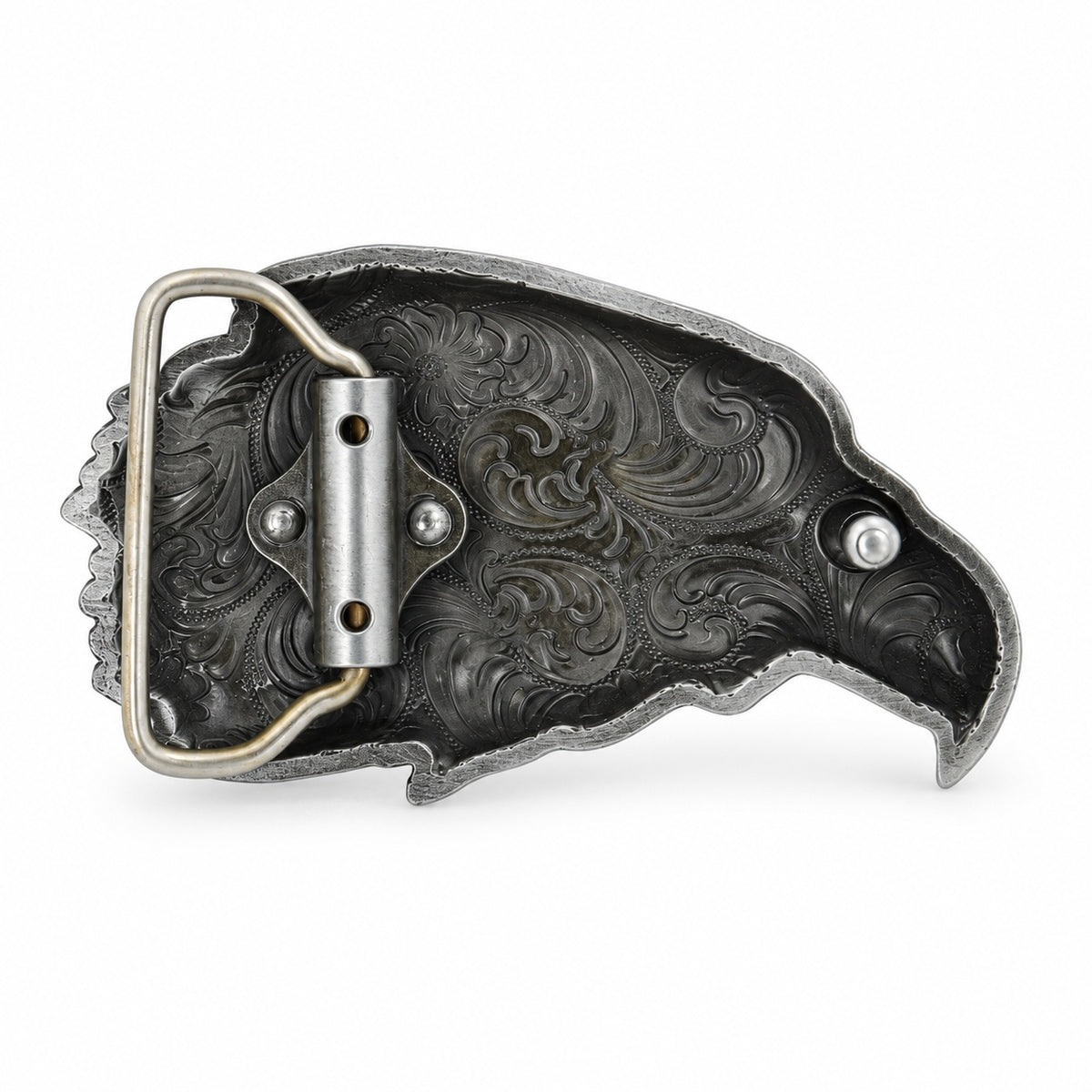 Eagle Head Belt Buckle - rear view showing belt fitting hardware