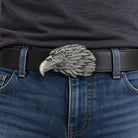 Eagle Head Belt Buckle worn with black 38 mm leather belt - male lifestyle