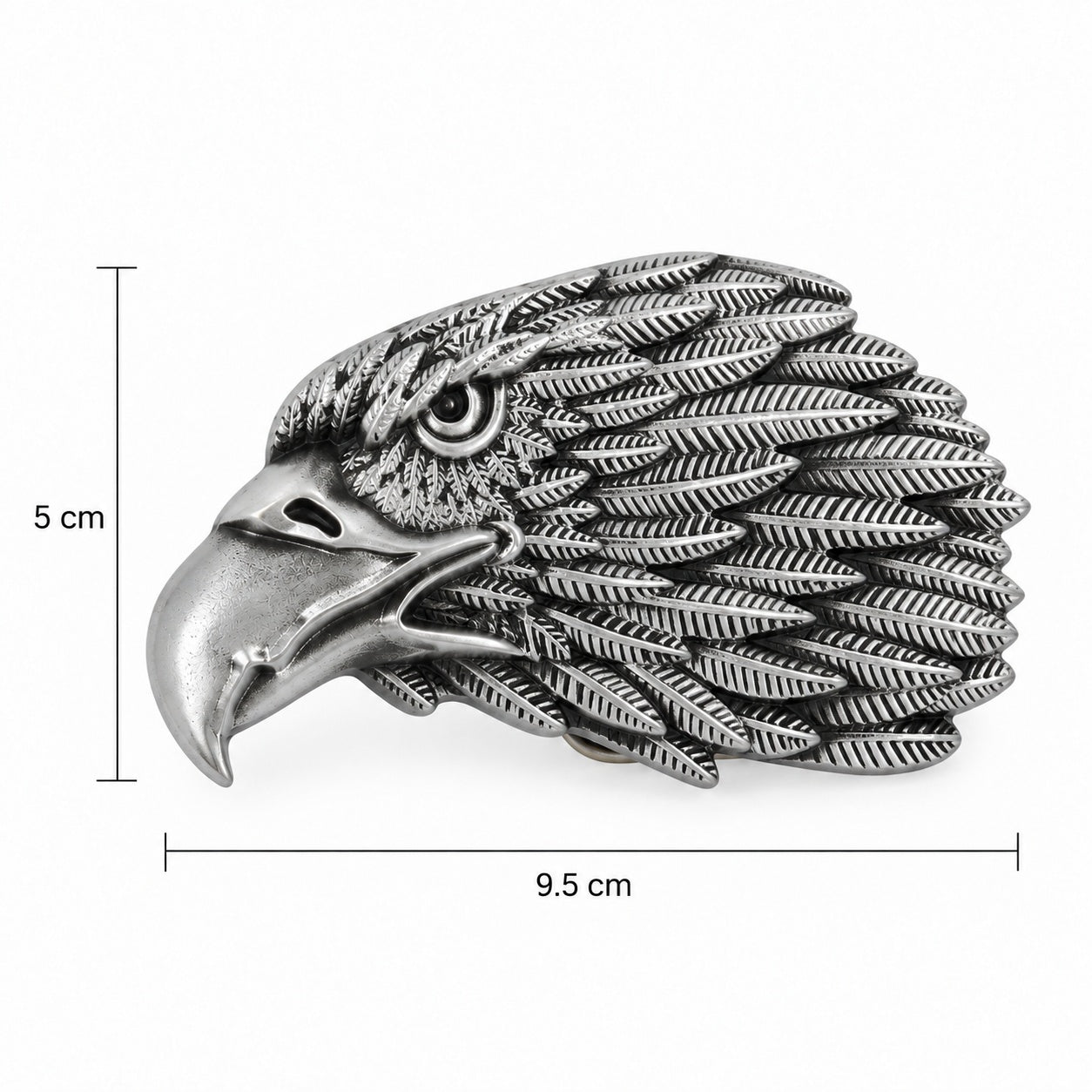 Eagle Head Belt Buckle size guide - 9.5 cm wide by 5 cm high