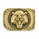 Antique gold tiger head belt buckle with ornate raised animal detailing