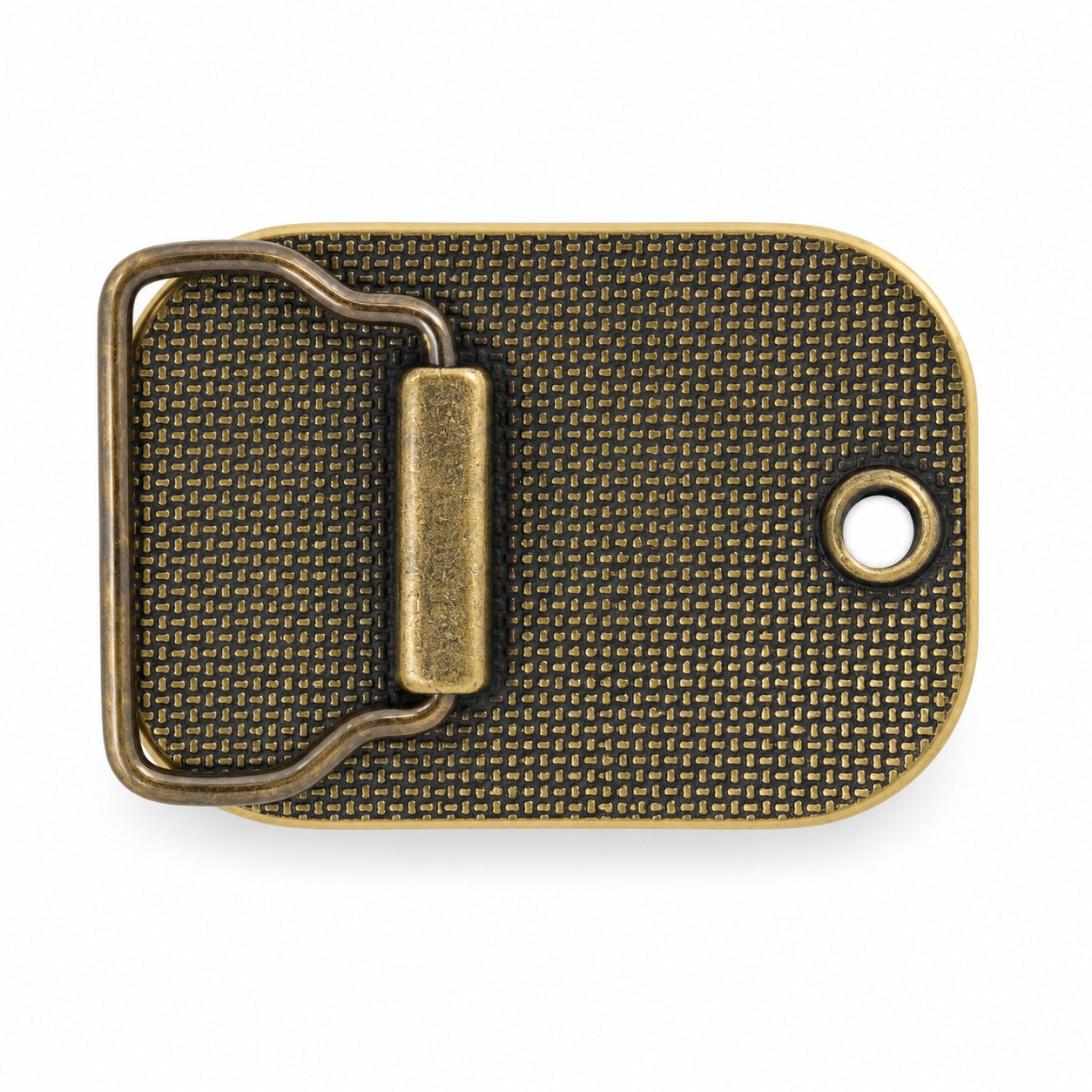 Rear of tiger belt buckle showing belt loop and fastening hardware