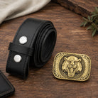Antique gold tiger buckle with black interchangeable leather belt