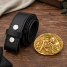 Golden Panda Belt Buckle with rolled black 38 mm leather belt