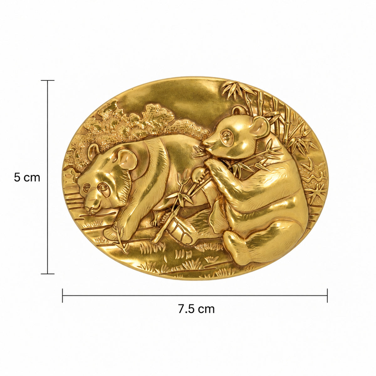 Golden Panda Belt Buckle size guide - 7.5 cm wide x 5 cm high