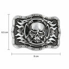 Grey skull and flames belt buckle size guide