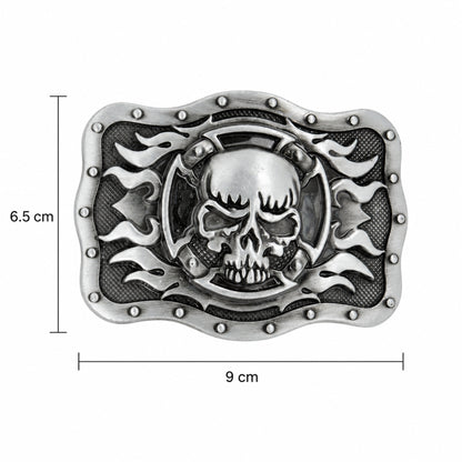 Grey skull and flames belt buckle size guide