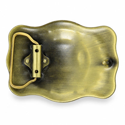 Rear of bronze/gold skull belt buckle showing belt loop and fastening stud
