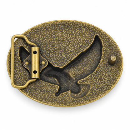 Rear of antique bronze eagle belt buckle showing belt loop and fastening stud