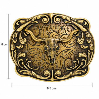 Antique bronze longhorn skull belt buckle size guide
