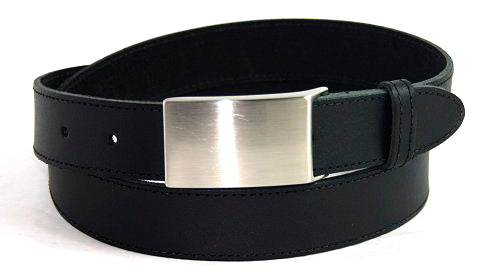 30mm Black belt with a silver buckle on a white background
