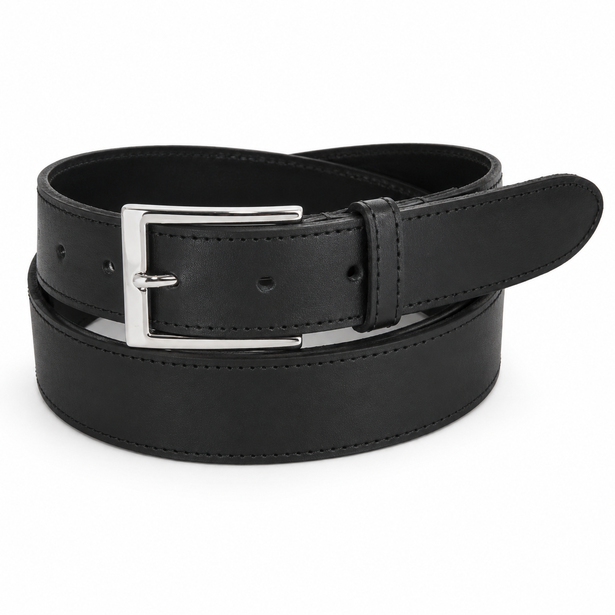 Mens Premium Black Leather Belt - Real Stitching - 30mm