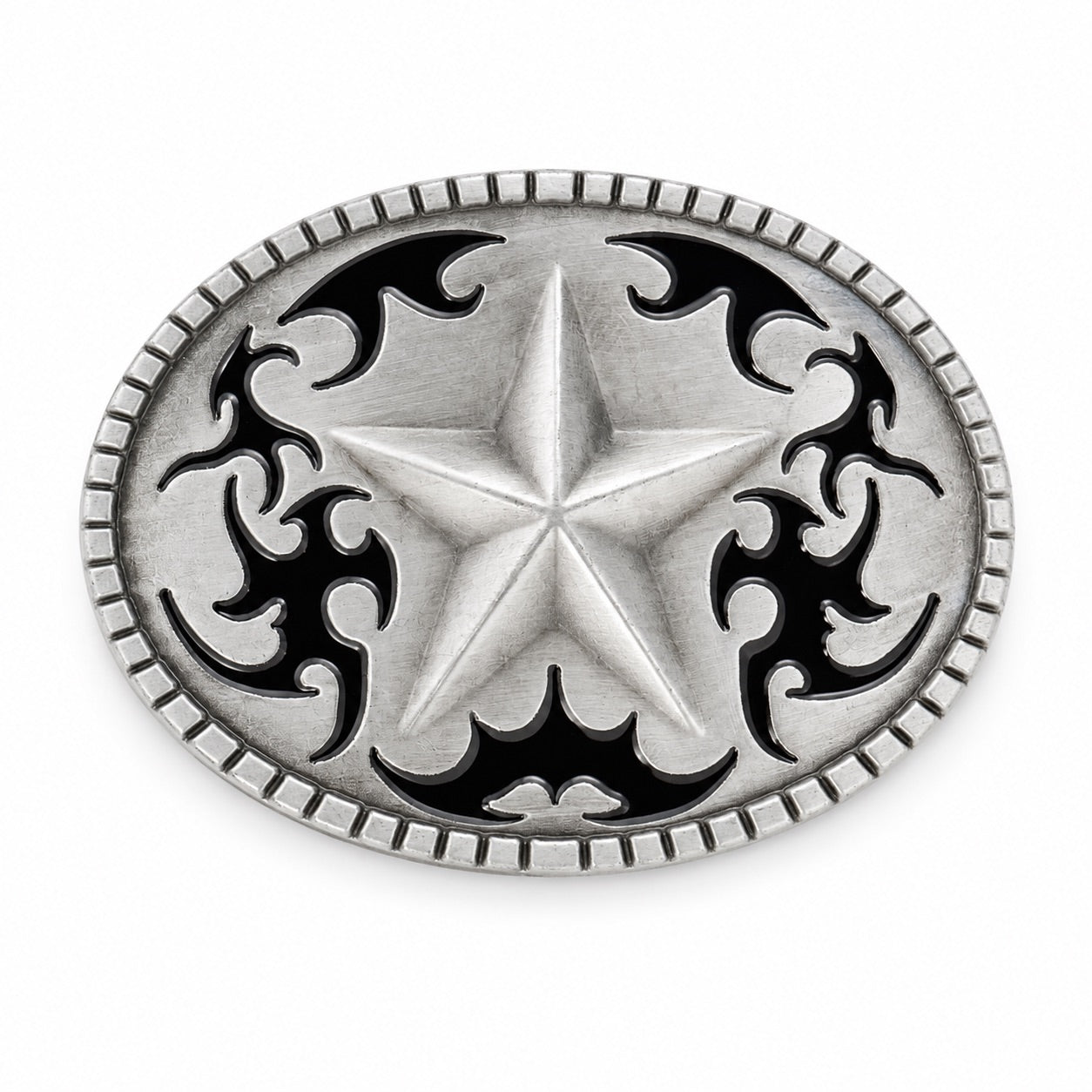 Lone Star Belt Buckle – Western Tribal Flame Antique Silver