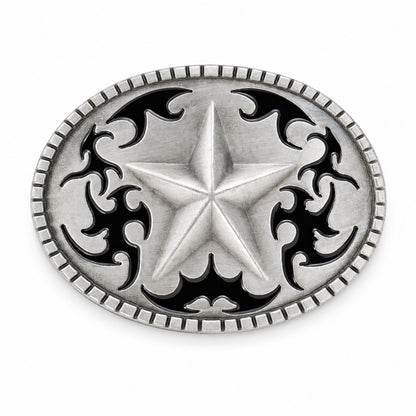 Lone Star Belt Buckle – Western Tribal Flame Antique Silver
