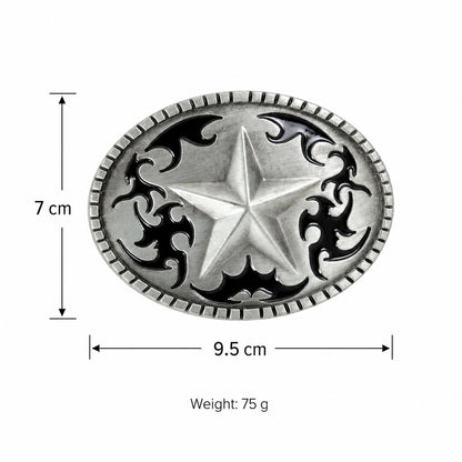 Lone Star Belt Buckle – Western Tribal Flame Antique Silver