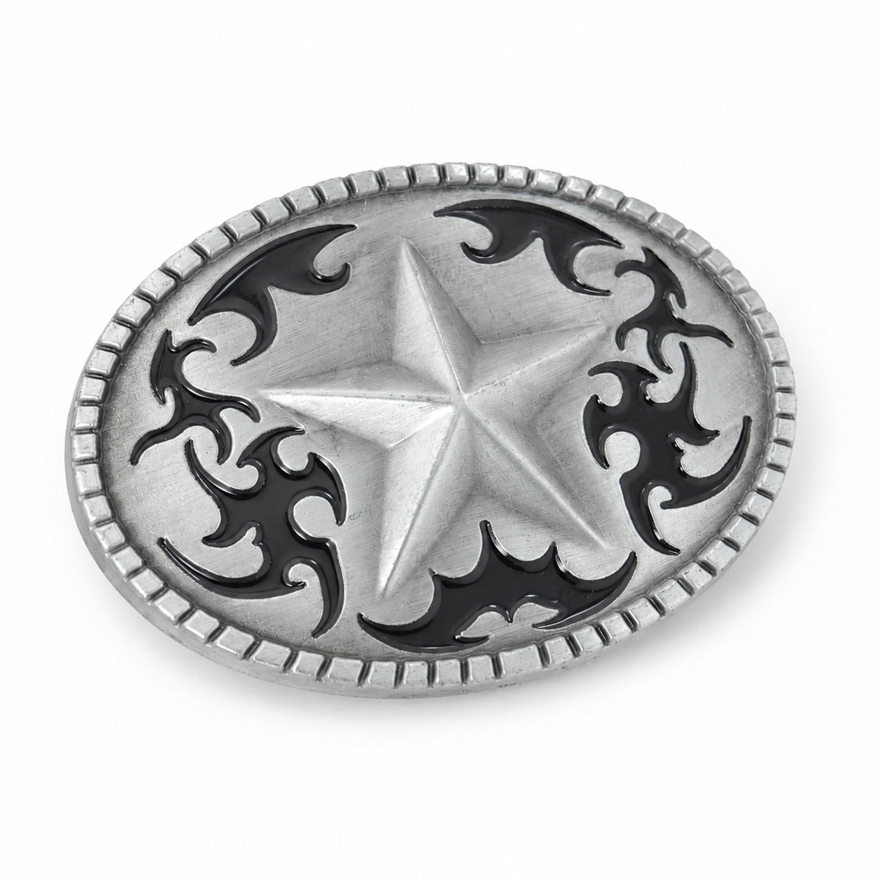 Lone Star Belt Buckle – Western Tribal Flame Antique Silver