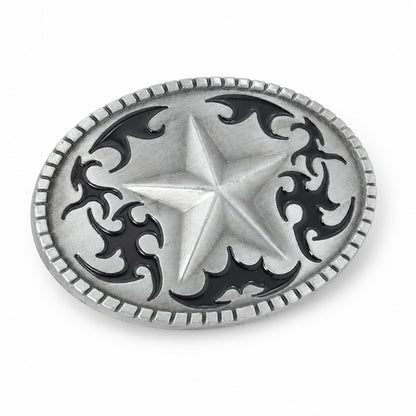 Lone Star Belt Buckle – Western Tribal Flame Antique Silver