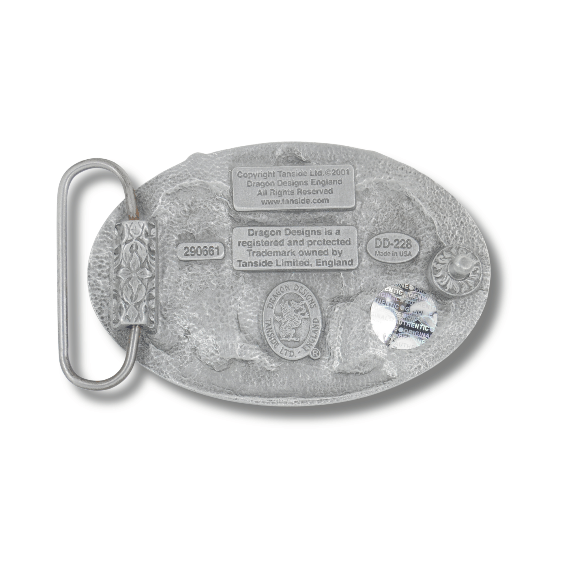 Reverse of belt buckle with detailed design