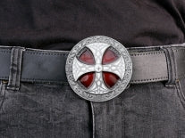 Celtic Cross Belt buckle with red & white cross on a belt