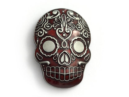 Red Day of the Dead Skull Belt Buckle