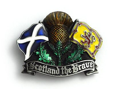 Scotland the Brave Thistle & Flags Belt Buckle