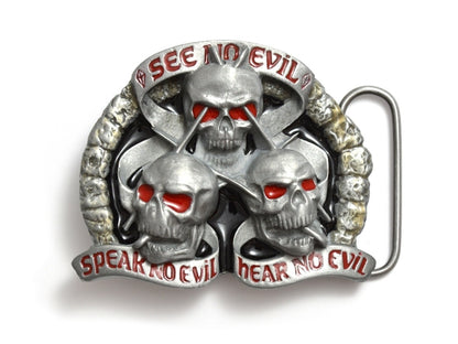 See No Evil Speak No Evil Hear No Evil Skull Belt Buckle